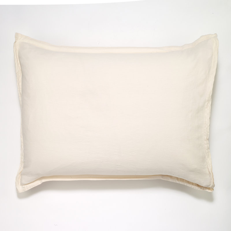 Stonewashed Cotton Sham with Envelope Closure, Soft Texture, King, Ecru