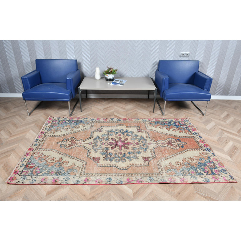 Tapis turc rétro Oushak de style bohème idéal pour la chambre à coucher de couleur orange