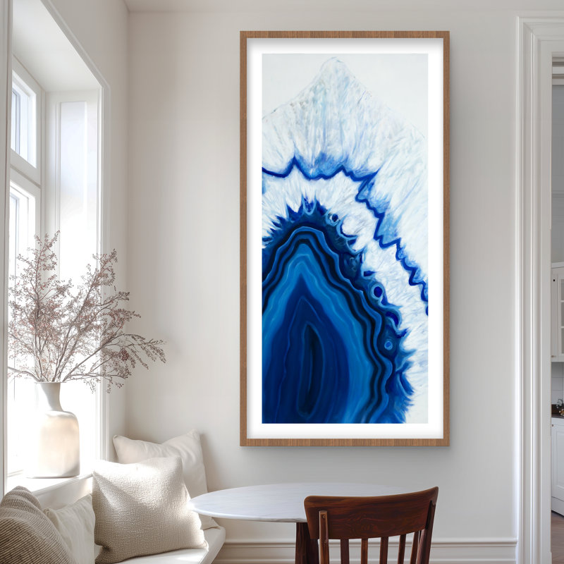 Agate Geode Slice - Blue Bedroom Framed Matted Print Decor