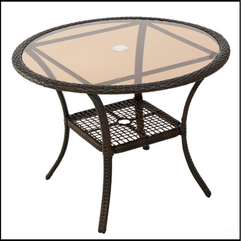 Table d'extérieur durable en résine avec plateau en verre trempé, parfaite pour le patio et le jardin
