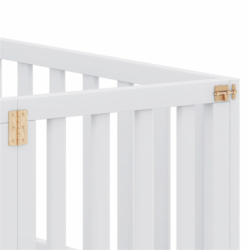 Structure de lit en bois avec clôture et porte, Blanc, Double