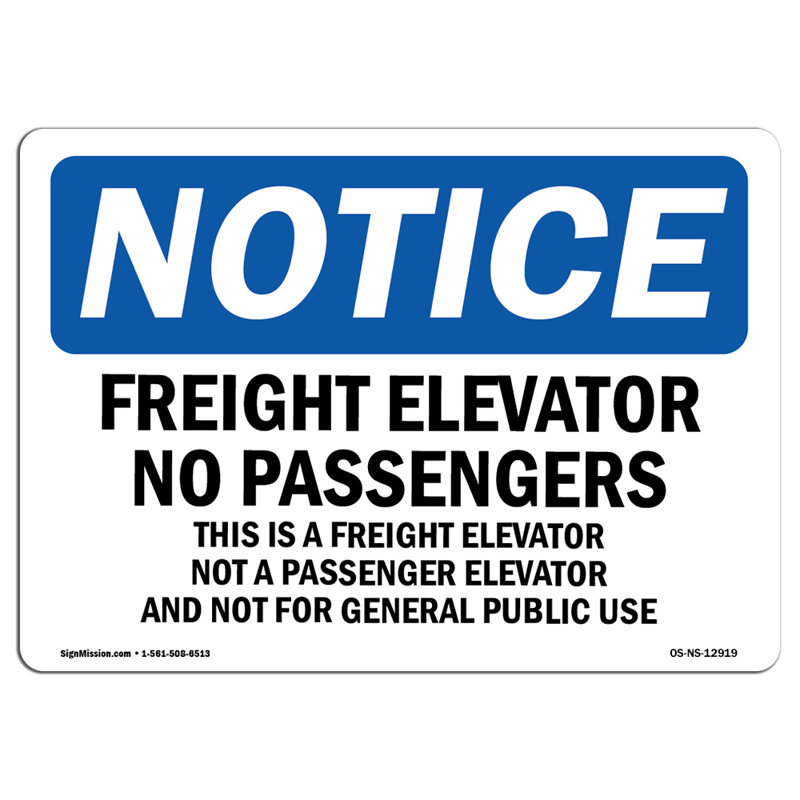 Élévateur de fret «No Passagers This Is A Aluminium» 10 po x 7 po