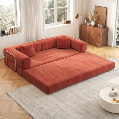 Living Room Couple 2-Person Sofa,Convertible Sleeper Sofa Bed With 2 Pillows, Corduroy Couch Removable And Washable Sofa , Floor Sofa Lounge Couch For by Mercer41