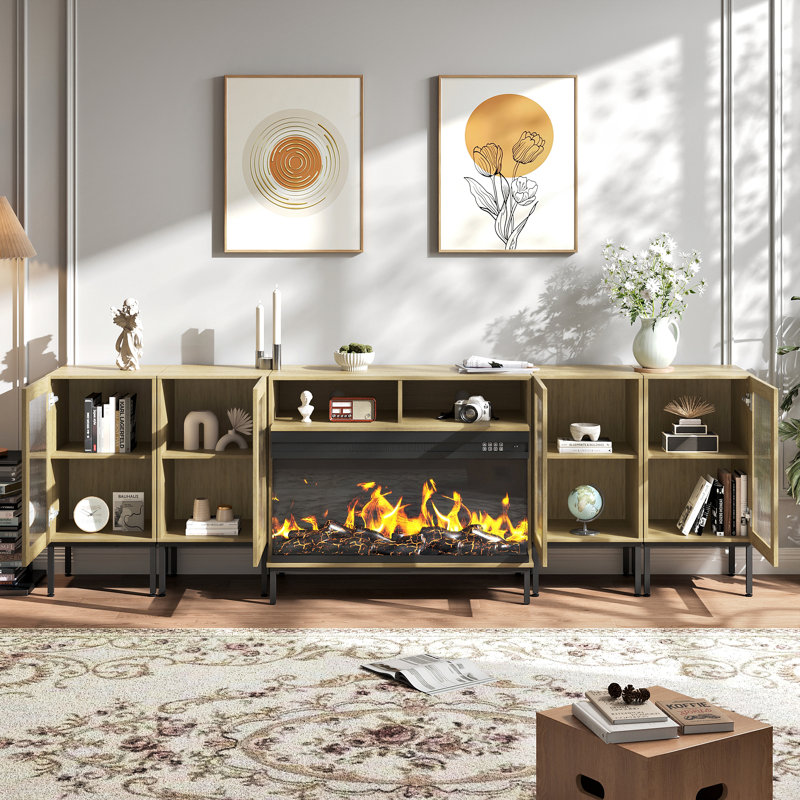 100Inch TV Stand, Oak Wood