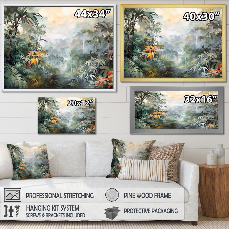 «Tropical Wilderness Escape», reproduction sur toile, Cadre flottant doré, H 24 po x l 32 po x P 1 po