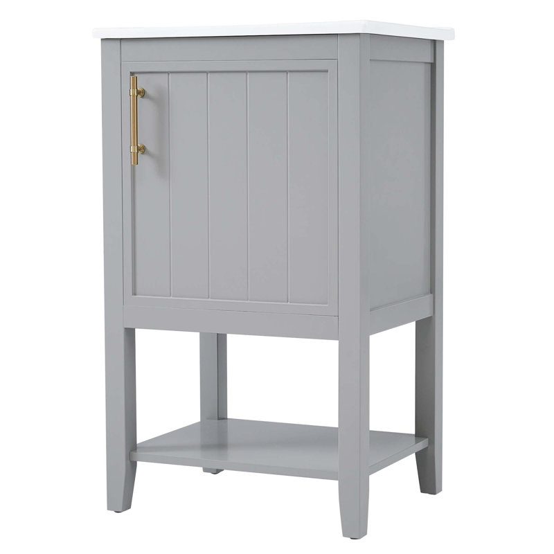 Meuble-lavabo de 20 po avec lavabo, armoire de salle de bain avec porte à fermeture douce, support de rangement et tablette ouverte