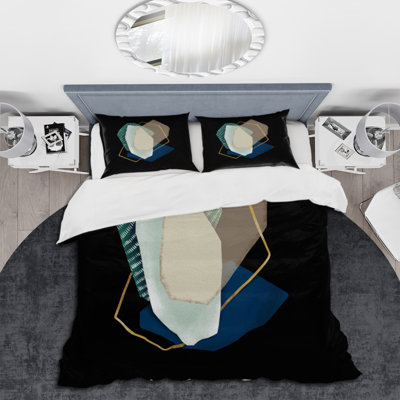 Ensemble de housse de couette moderne en polyester microfibre bleu et brun I