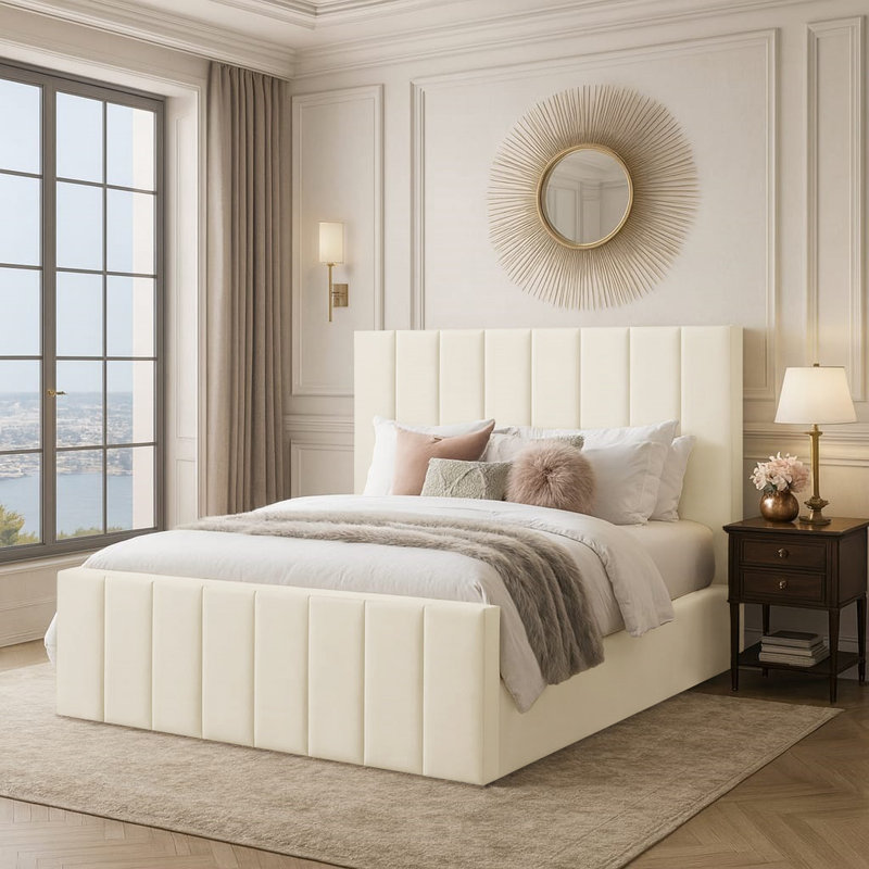 Judsonia Upholstered Ottoman Storage Bed, UK Super King - DE 180 x 200 cm, Cream