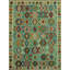 Tapis vert clair / jaune / rouge en laine noué à la main de conception unique 8 pi 3 po x 11 pi 6 po Jaleya