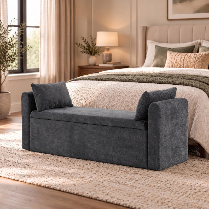 Upholstered Chenille Storage Ottoman