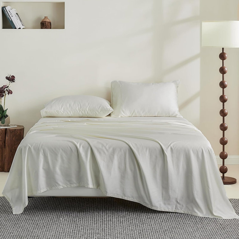 600 Thread Count Cotton Sheet Set, King Sheet Set with 2 Pillowcases, Cream