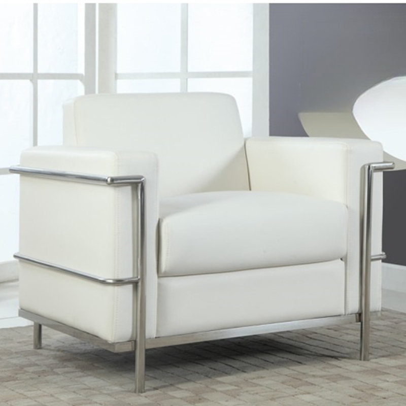 Fauteuil de direction en similicuir Executive, fauteuil de salon rembourré en métal chromé, Blanc