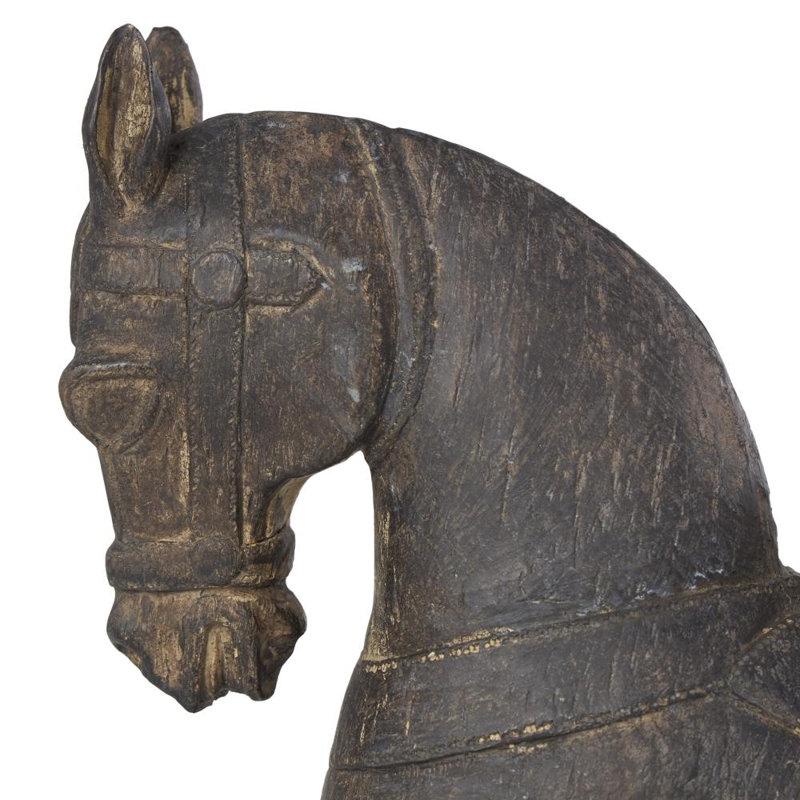Wagnon Brown Polystone Prancing Horse Sculpture, 15'' H x 14'' W x 6'' D