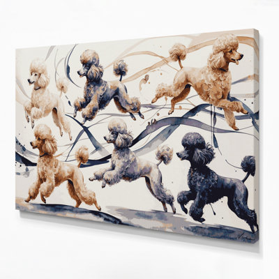 Chiens, caniche, art mural sur toile grise