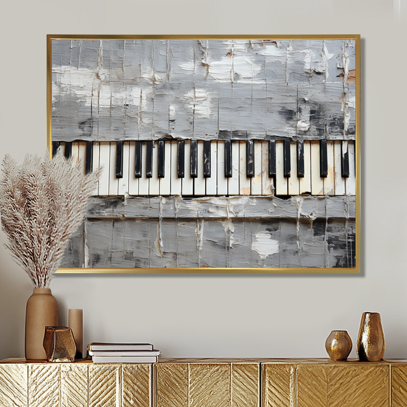 Minimalisme, touches de piano grises et blanches - musique, art mural de piano pour le salon, H 24 po x l 32 po x P 1 po