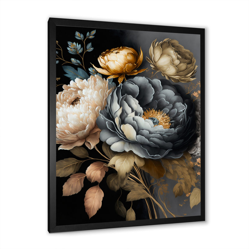 Blue Blooming Bouquet III - Floral & Botanical Canvas Wall Art, Black Picture Frame, 12" W x 20" H