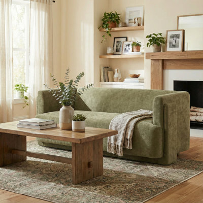 Calvera Modern Minimalist Upholstered Sofa with Sculptural Block Arms