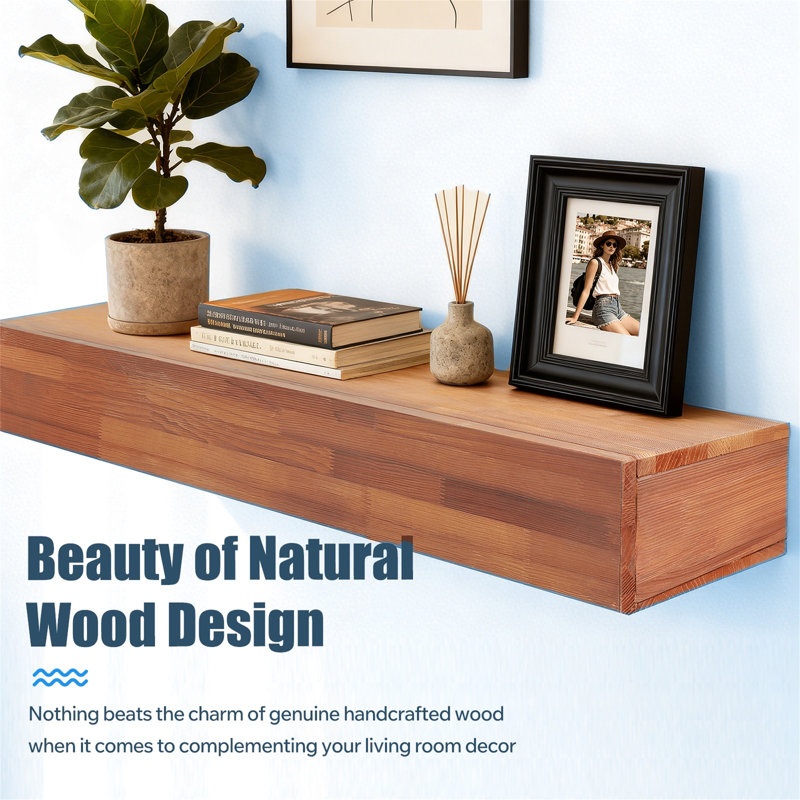 48" Rustic Wood Floating Fireplace Mantel - Solid Oak Wall-mounted With Hidden Steel Brackets, Modern Farmhouse Design For Living Room/kitchen, Handcrafted Weathered Finish