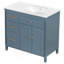 Meuble-lavabo vidéo 36 po avec lavabo, lavabo en céramique, 3 tiroirs latéraux, tablette réglable, gris et bleu Video-1504752085