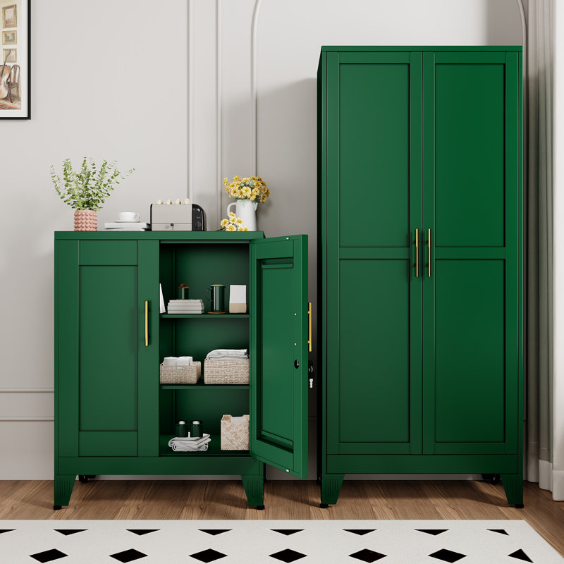 Petite armoire de rangement d'appoint en métal verte avec serrure pour la cuisine de bureau à domicile, Vert