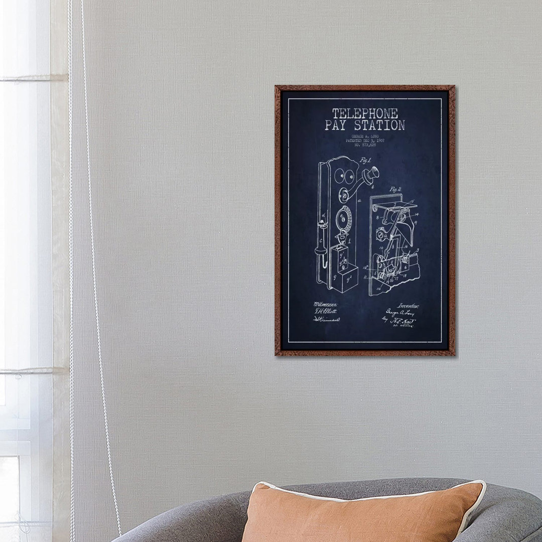 Long Telephone Blue Patent Blueprint von Aged Pixel - Gallery-Wrapped Canvas Giclée on Canvas