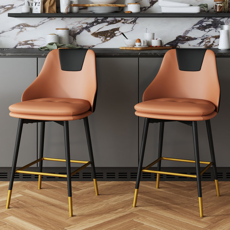 Full Back Upholstered Counter Stool With Metal Frame, Brown/Black