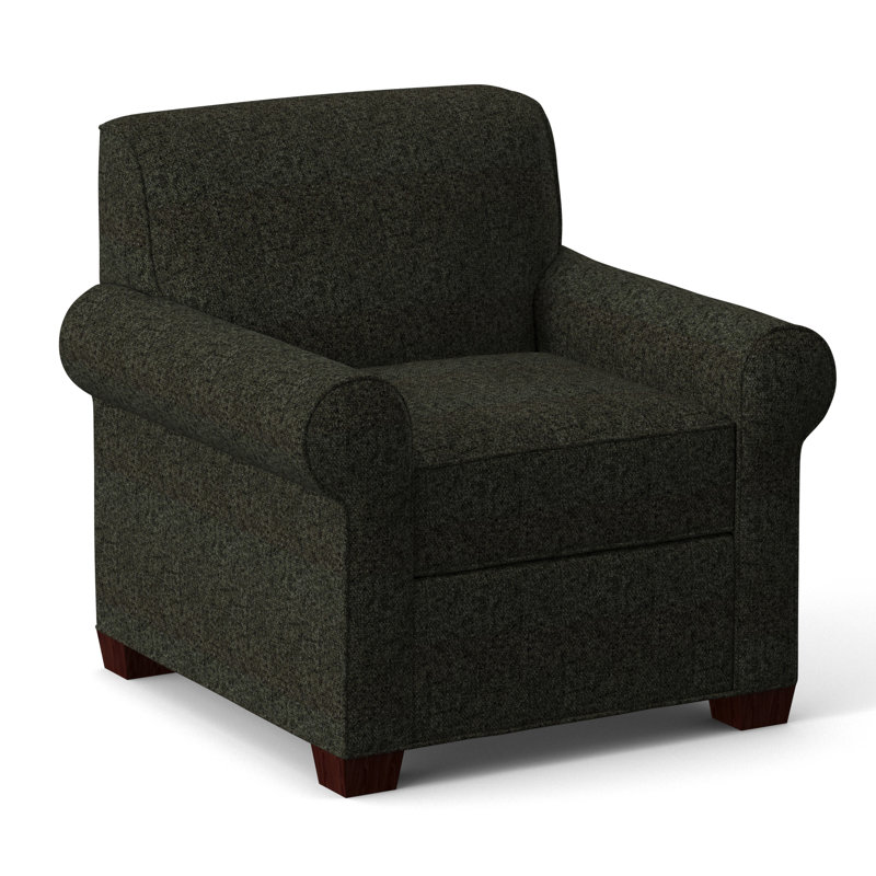 Finn Upholstered Armchair, Empire Mahogany, Dorset Charcoal