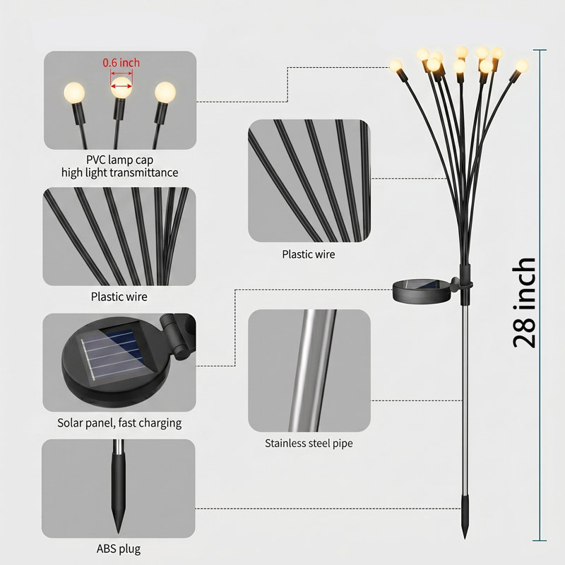 Lumières décoratives solaires à DEL pour l'extérieur, 80 lumières DEL, éclairage de jardin imperméable, allumage / arrêt automatique de l'atmosphère romantique