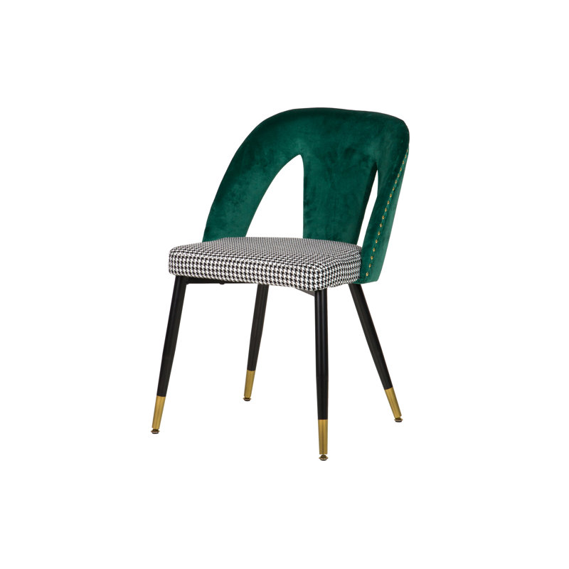 111.76cm H Velvet Upholstered Side Chair, Green/White/Black