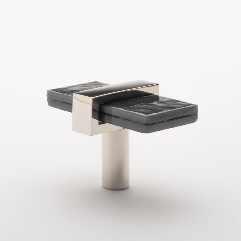 2” Length Rectangle Knob, Polished Nickel/Slate Gray