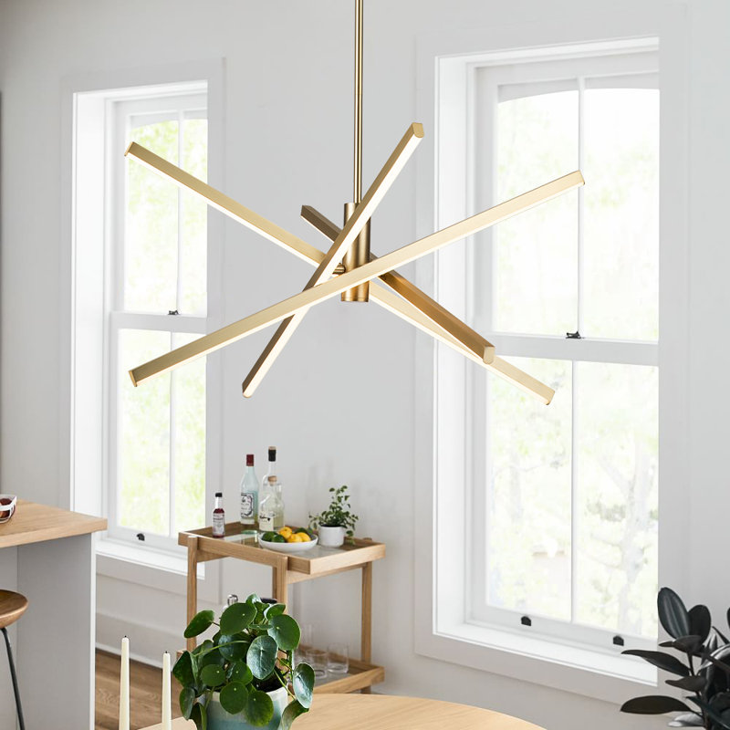 Burcker Aluminum Dimmable LED Modern Linear Chandelier, Gold, 13" H x 26" W x 26" D