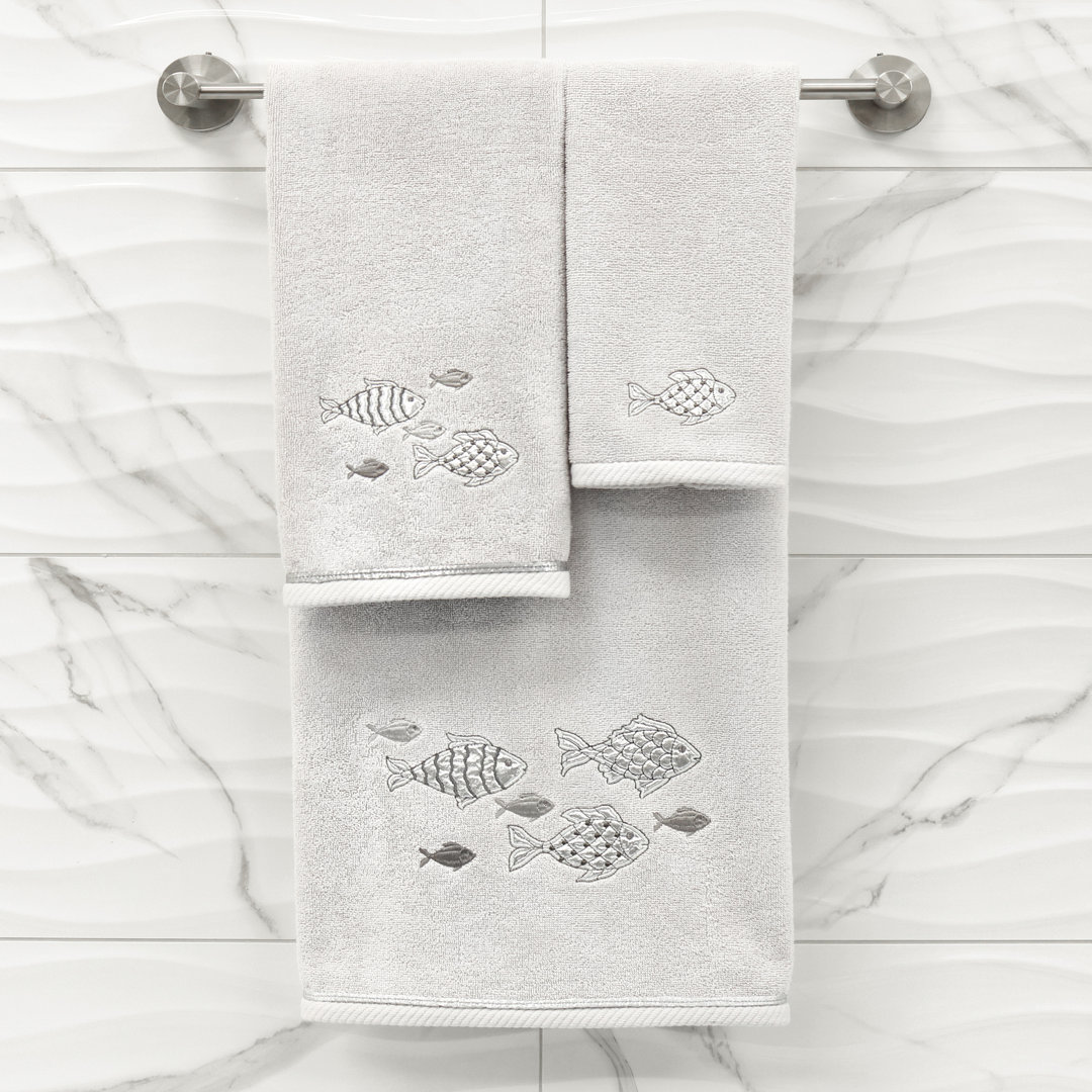 FIGI 3PC Embellished Towel Set 3 Piece Turkish Cotton Towel Set (Set of 3) Linum Home Textiles 