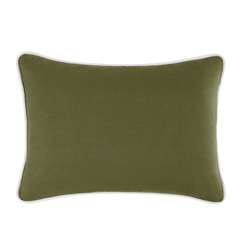 Brooklyn Loom Solid Contrast Piped Decorative Pillow, Green, Rectangle 14"H x 20"W