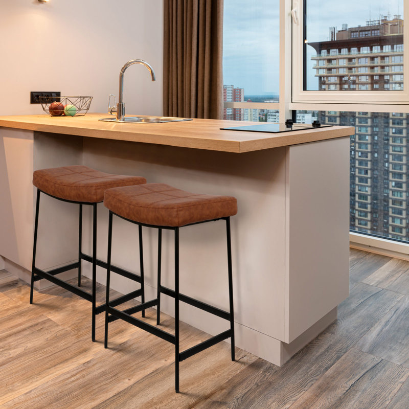 Backless Counter Stools With 27" Upholstered Saddle Seat Bar Stools Brown