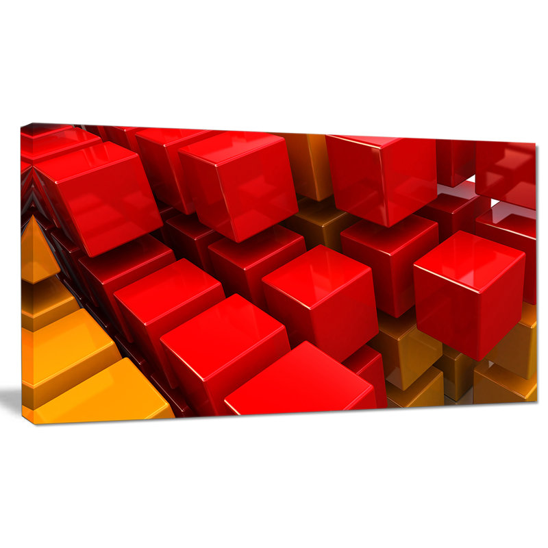 « fractal 3d red n cubes yellow cubes », impression sur toile tendue, H 16 po x l 32 po x P 1 po