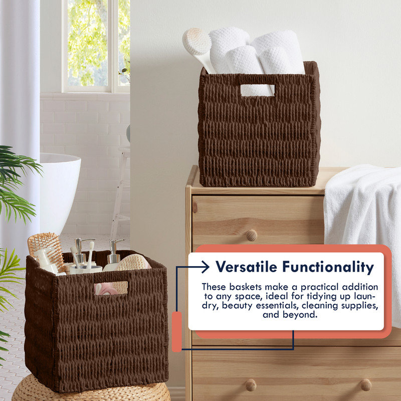 Ensemble de 2 bacs de rangement en osier, Brun, 9" H x 9" W x 9"D 