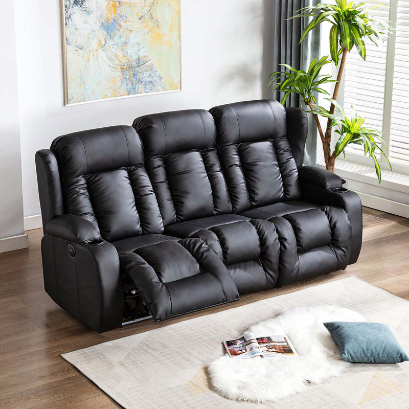 Deneishia 3 Seater Reclining Sofa, Black