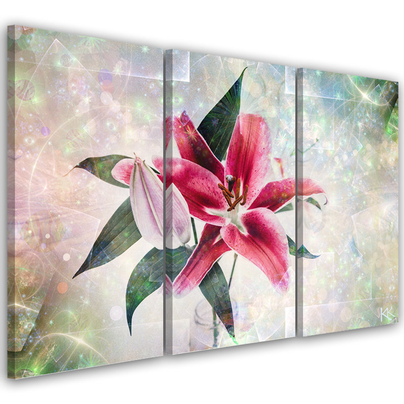 Pink Lily - 3 Piece No Frame Print on Canvas, 80cm H x 120cm W