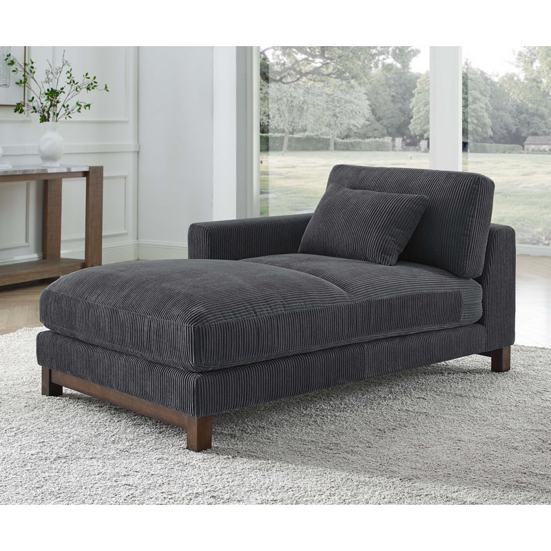 Chaise longue rembourrée Jadda, Velours côtelé gris foncé, Accoudoir à gauche (vu de face)