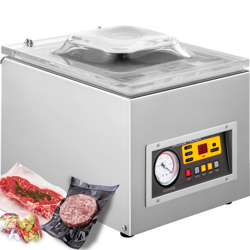 Compact Silver Stainless Steel Chamber Vacuum Sealer with 10.2" Sealing Length