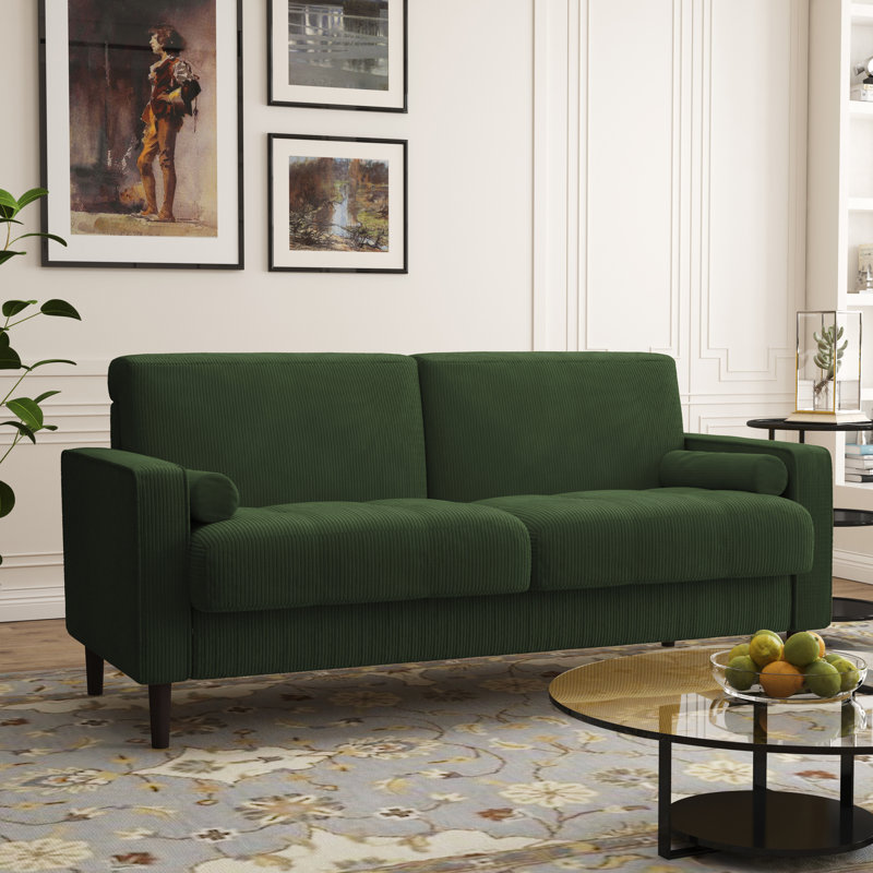 Carmelinda 62.6'' Corduroy Loveseat, Green Corduroy