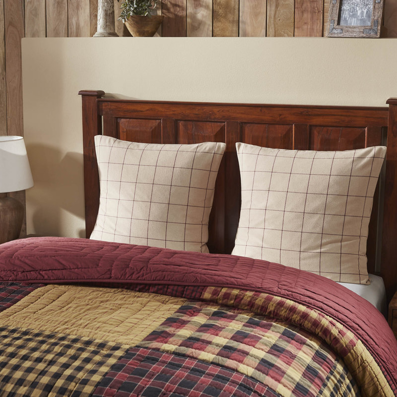 Connell Tan and Burgundy Cotton Blend Euro Sham Set of 2