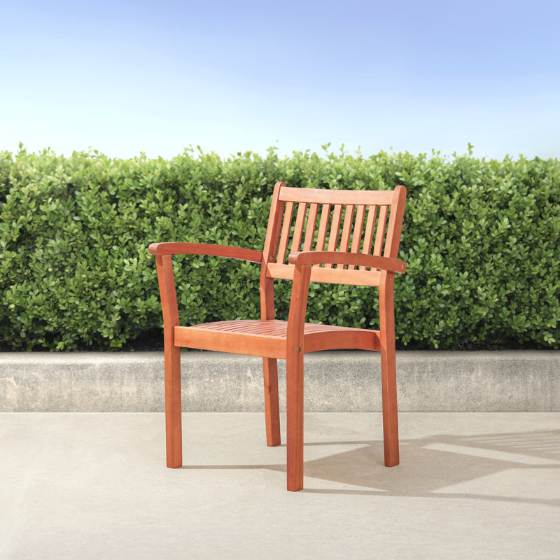 Chaise de patio empilable en eucalyptus, Brun-roux