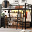 Lit mezzanine double avec bureau et tiroirs, tablettes de rangement en métal, rangement des marches sécuritaires, lumières équipées, plateforme stable pour station de charge-52941308