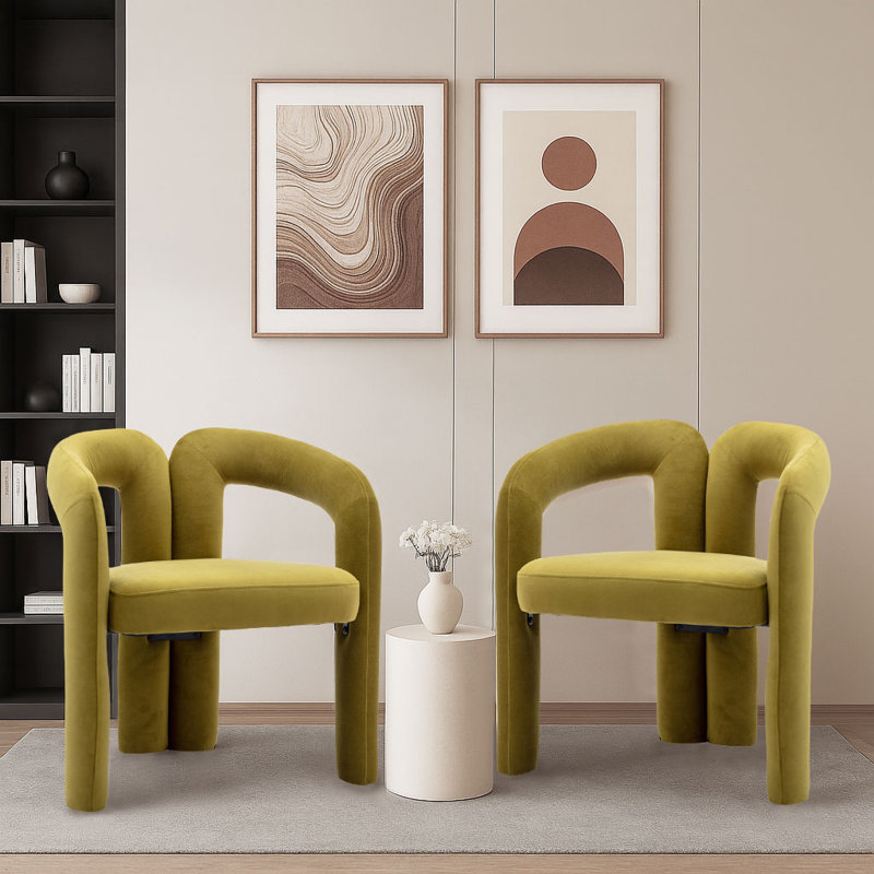 Élégant ensemble de 2 fauteuils rembourrés pour salle de réception et salle à manger, Vert olive