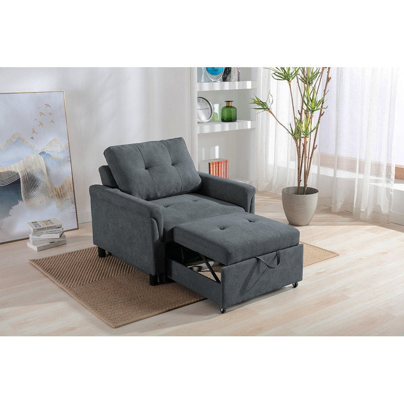 Francesca 35"W Dark Gray Woven Convertible Armchair, Dark Gray
