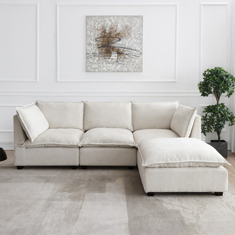 Canapé modulaire rembourré 4 pièces, Chenille beige