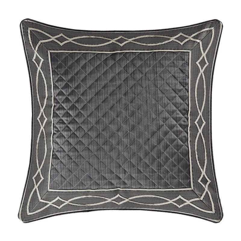 Charcoal Gray Satin Euro Sham with Geometric Border