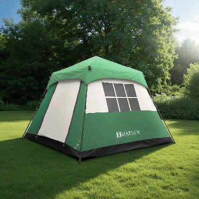 Tente de camping instantanée pour 6 personnes avec arceaux préassemblés, grand espace aéré, arceaux en acier robustes pour le camping en famille, la randonnée et les aventures en plein air, verte