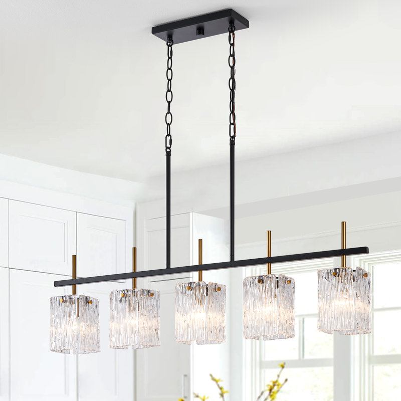 Luminaire suspendu linéaire en verre noir pour îlot de cuisine à 5 lumières Harlune, H 59,75 po x l 38,25 po x P 3,9 po